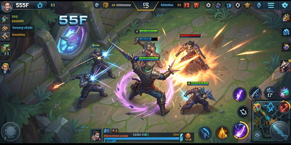 Tampilan dinamis dan aksi seru dalam 555F MOBA.