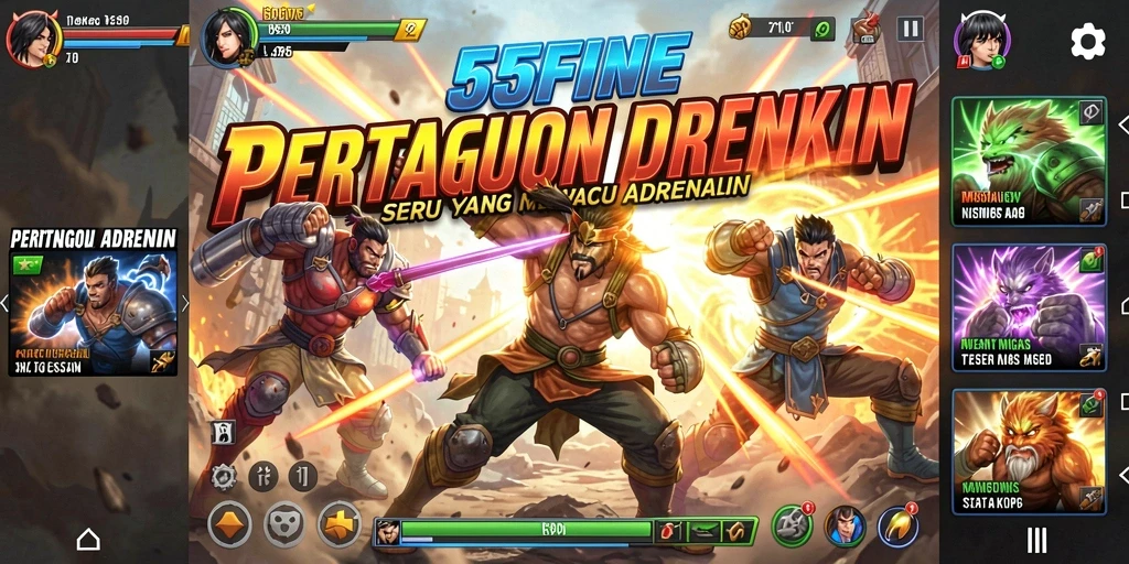 Screenshot gameplay 55FIVE yang menunjukkan aksi pertempuran seru.