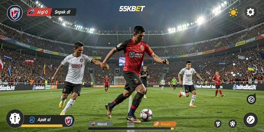 Screenshot gameplay sepak bola dari aplikasi 55KBET yang menarik.