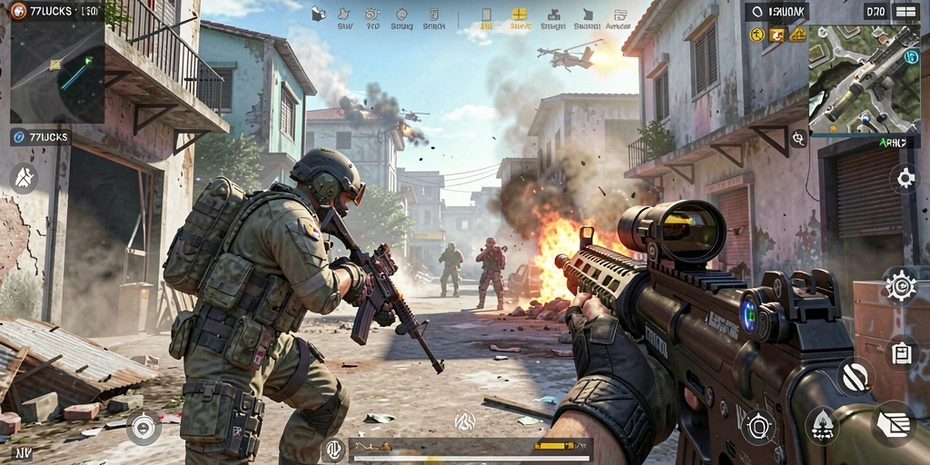 Tampilan gameplay seru dari 77LUCKS di battlefield.
