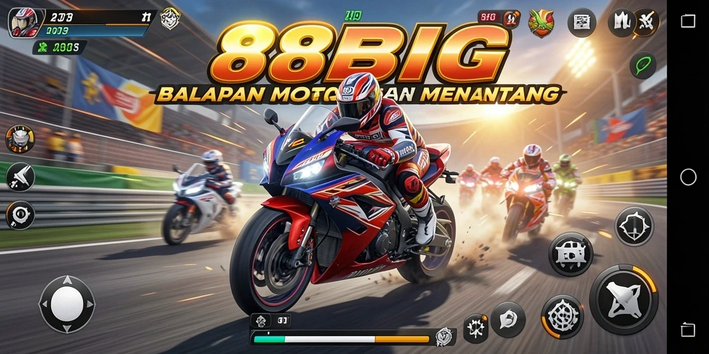Screenshot gameplay 88BIG menampilkan aksi balapan motor yang mendebarkan.