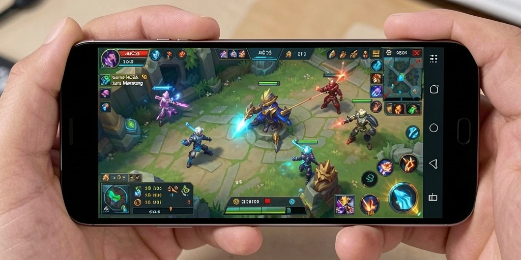 Screenshot utama gameplay MOBA yang dinamis dan seru.