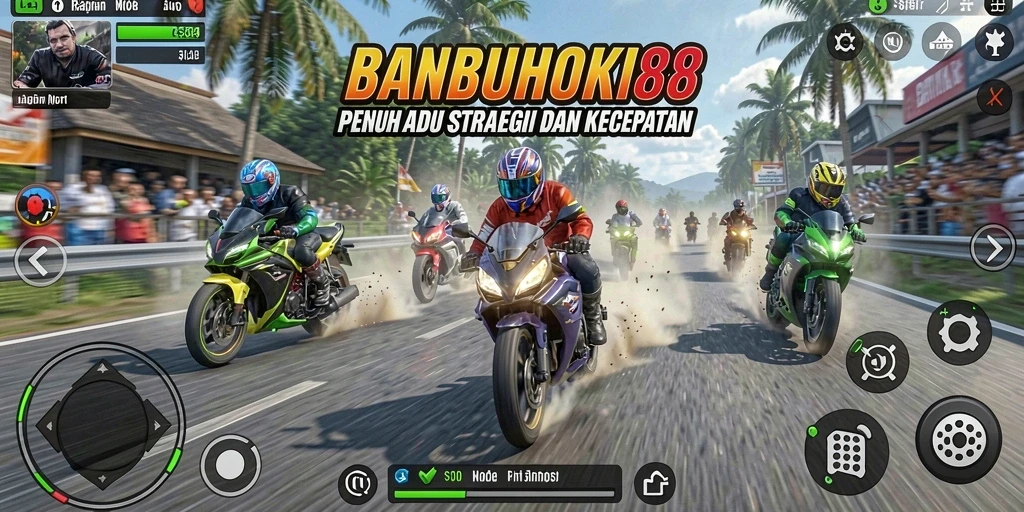 Screenshot menunjukkan adu kecepatan di lintasan balap Motor Racing.