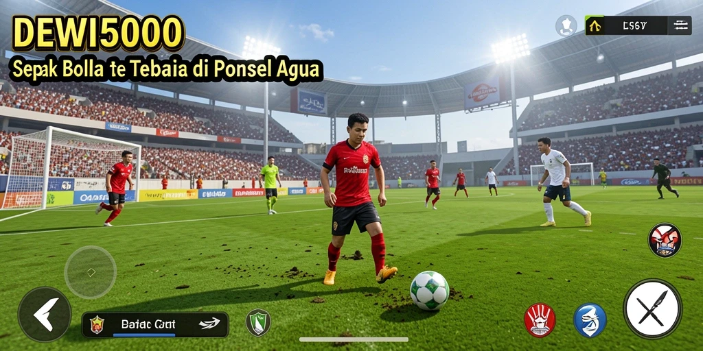 Tampilan gameplay seru DEWI5000 dengan aksi sepak bola nyata.