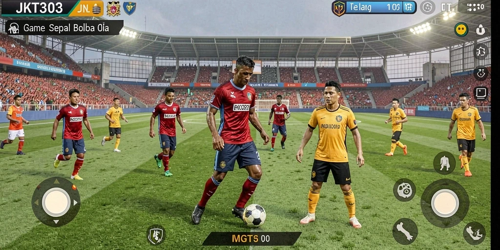 Screenshot menampilkan aksi seru dalam permainan Football JKT303.