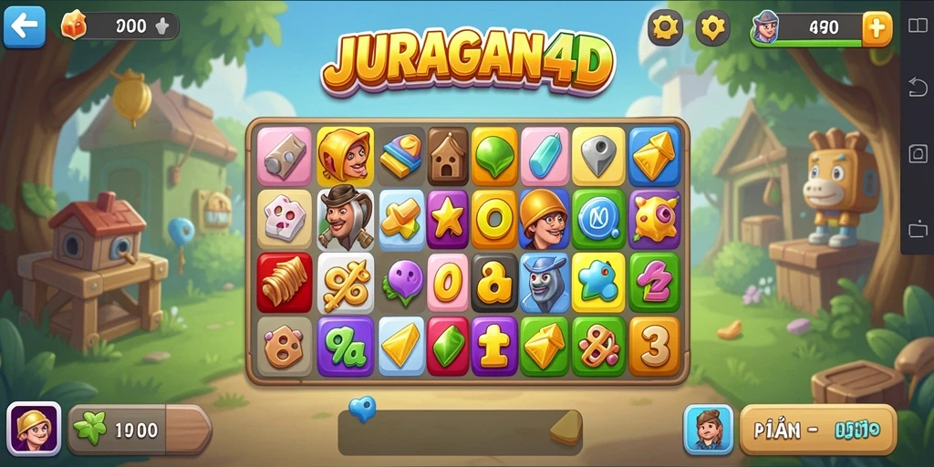 Tampilan dinamis gameplay JURAGAN4D saat mencocokkan item.