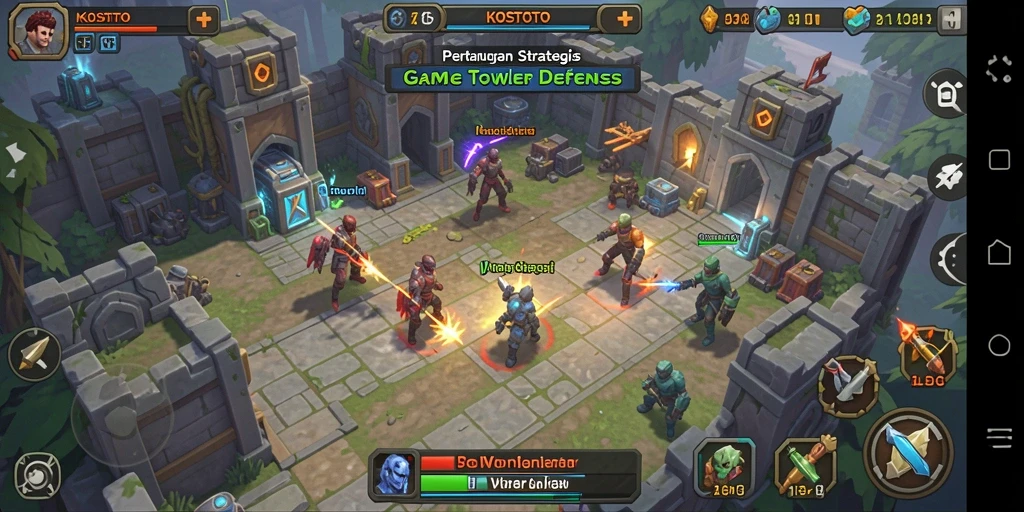 Screenshot KOSTOTO menampilkan pertarungan mendebarkan dalam game Tower Defense.