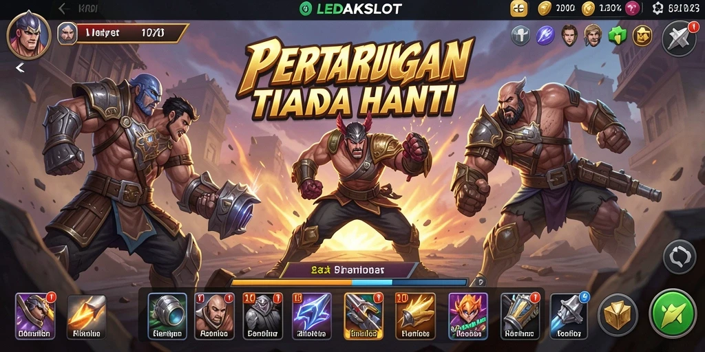 Tampilan gameplay pertarungan seru di LEDAKSLOT.