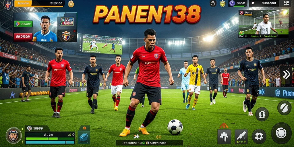 Screenshot gameplay PANEN138 menampilkan aksi seru di lapangan sepak bola.