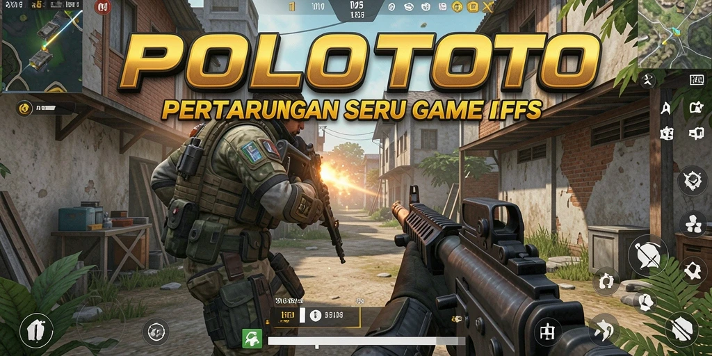 Tampilan gameplay seru dalam POLOTOTO saat bertarung di arena FPS.