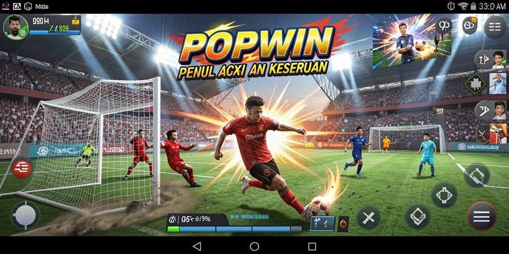 Screenshot utama POPWIN menampilkan aksi seru dalam permainan olahraga.