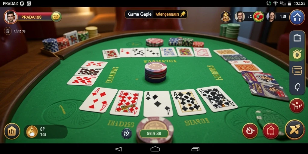 Screenshot gameplay PRADA188 menampilkan suasana permainan Gaple yang seru.