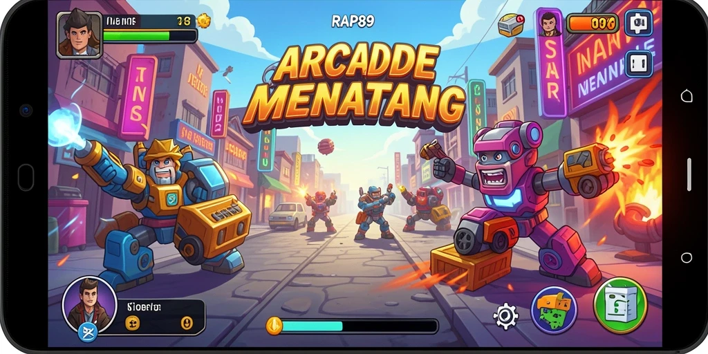 Screenshot utama RAP89 menampilkan gameplay menantang dengan grafis cerah.