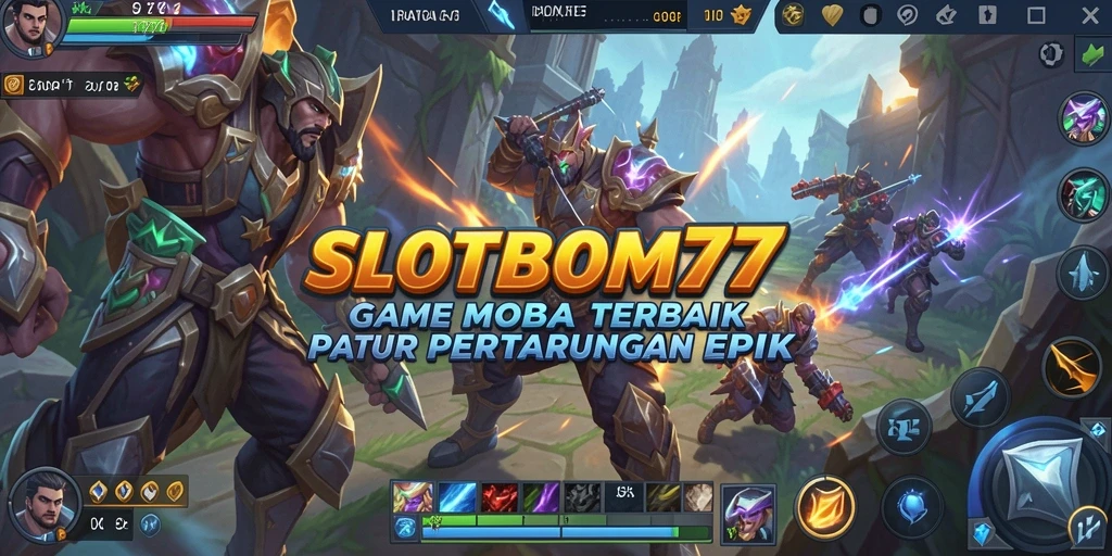 Screenshot gameplay SLOTBOM77 menampilkan pertempuran seru antara tim.