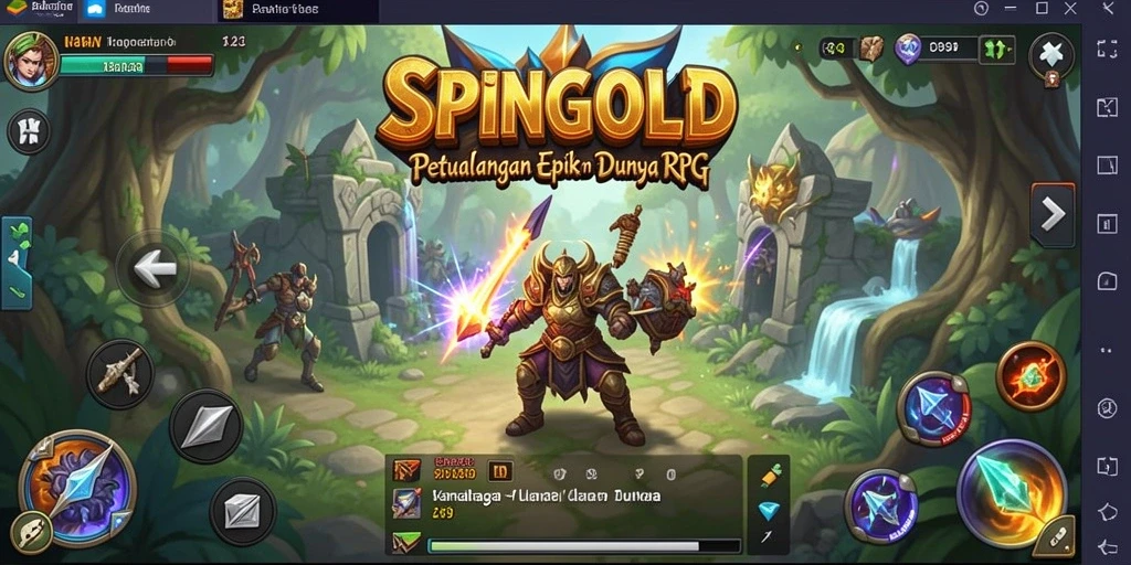 Screenshot gameplay SPINGOLD menampilkan karakter beraksi dalam pertempuran epik.